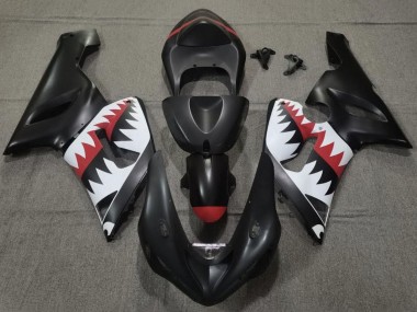 Matte Black White Red Shark 2005-2006 Kawasaki ZX6R Motorcycle Fairings