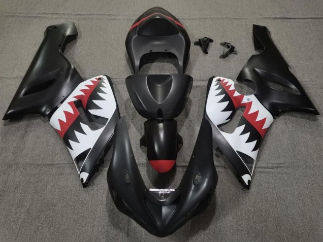 Matte Black White Red Shark 2005-2006 Kawasaki ZX6R Motorcycle Fairings