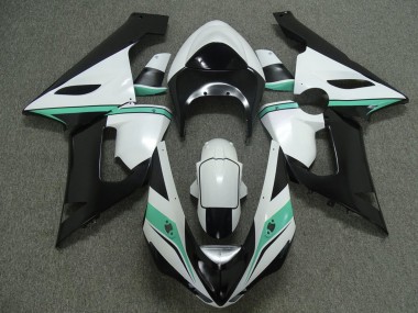 White Black Green 2005-2006 Kawasaki ZX6R Motorcycle Fairings