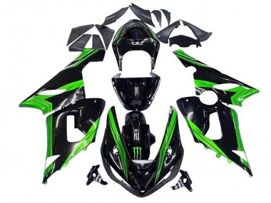Green Glossy Black Monster Stripe 2005-2006 Kawasaki ZX6R Motorcycle Fairings