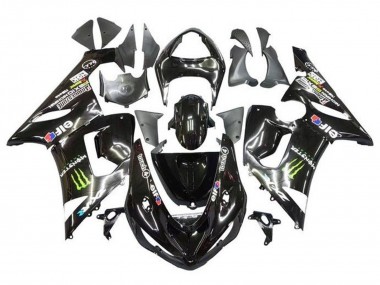 Glossy Black Yellow Monster 2005-2006 Kawasaki ZX6R Motorcycle Fairings