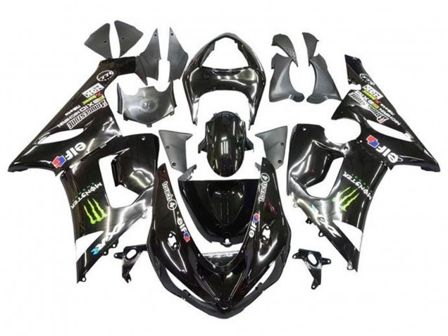 Glossy Black Yellow Monster 2005-2006 Kawasaki ZX6R Motorcycle Fairings