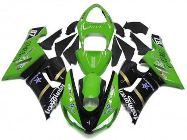 Green Glossy Black Blue Star Team Green 2005-2006 Kawasaki ZX6R Motorcycle Fairings