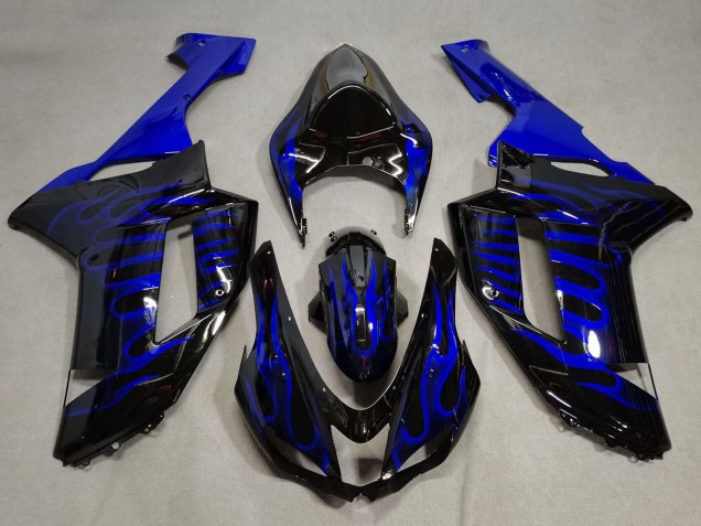 Black Blue Flame 2007-2008 Kawasaki ZX6R Motorcycle Fairings