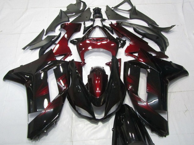 Black Dark Red 2007-2008 Kawasaki ZX6R Motorcycle Fairings