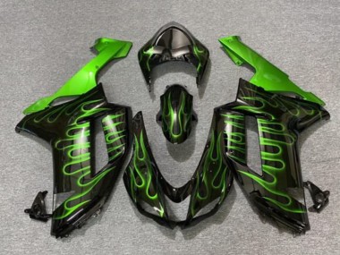 Black Green Flame 2007-2008 Kawasaki ZX6R Motorcycle Fairings