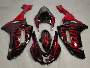 Black Red Flame 2007-2008 Kawasaki ZX6R Motorcycle Fairings