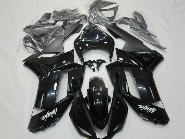 Glossy Black Matte Black White Decals 2007-2008 Kawasaki ZX6R Motorcycle Fairings
