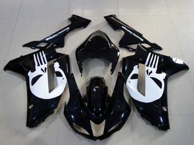 Black White Skull 2007-2008 Kawasaki ZX6R Motorcycle Fairings