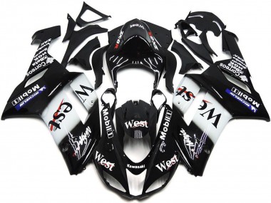 Black White West Mobil 2007-2008 Kawasaki ZX6R Motorcycle Fairings