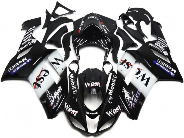 Black White West Mobil 2007-2008 Kawasaki ZX6R Motorcycle Fairings