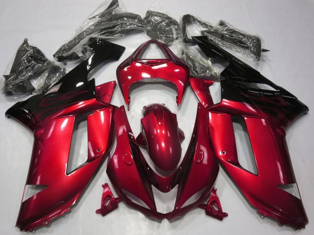 Candy Red Black 2007-2008 Kawasaki ZX6R Motorcycle Fairings