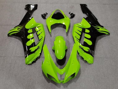 Green Black Flame 2007-2008 Kawasaki ZX6R Motorcycle Fairings