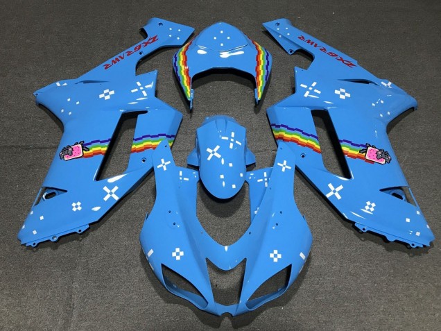 Light Blue Rainbow 2007-2008 Kawasaki ZX6R Motorcycle Fairings