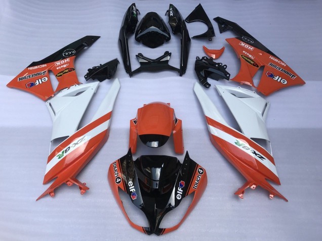 Orange White Black 2007-2008 Kawasaki ZX6R Motorcycle Fairings
