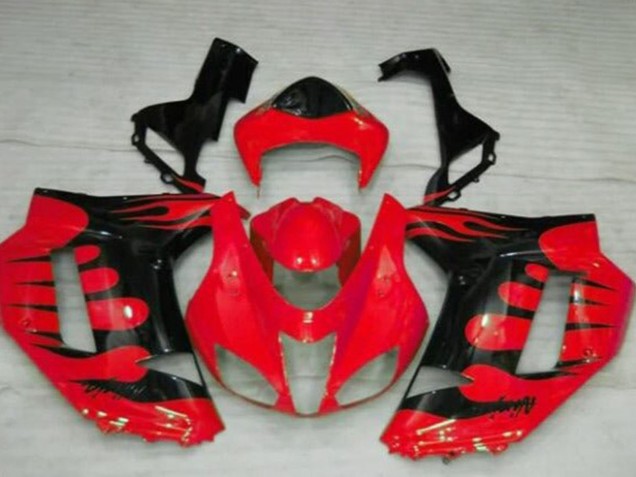 Red Black Flame 2007-2008 Kawasaki ZX6R Motorcycle Fairings