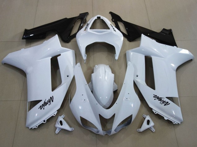 White Black 2007-2008 Kawasaki ZX6R Motorcycle Fairings