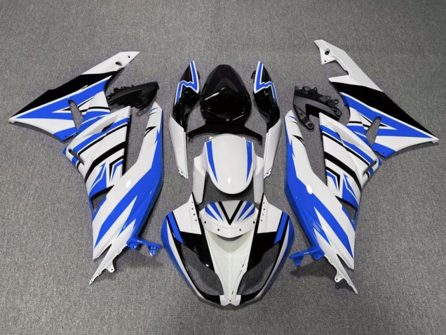 White Blue Black 2007-2008 Kawasaki ZX6R Motorcycle Fairings