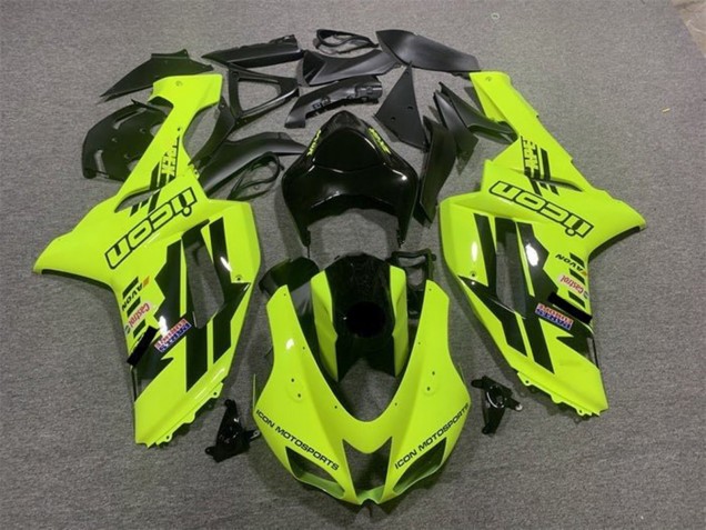 Neon Yellow Black Icon 2007-2008 Kawasaki ZX6R Motorcycle Fairings