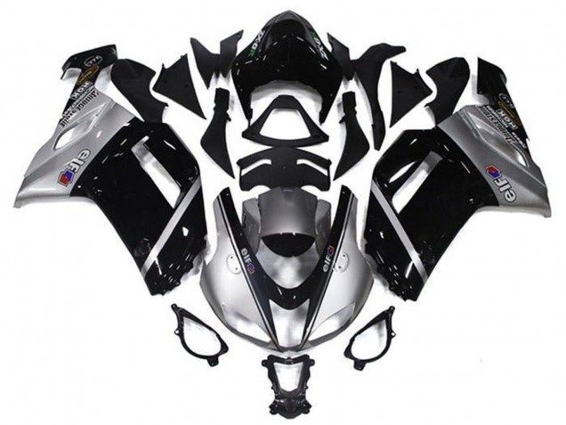 Silver Black Elf 2007-2008 Kawasaki ZX6R Motorcycle Fairings