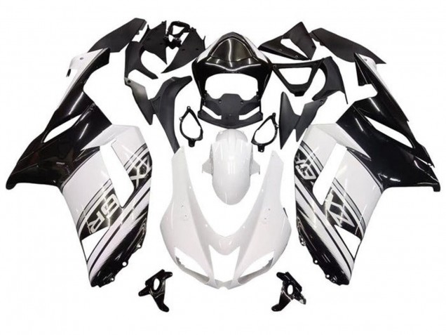 White Black Silver Stripe 2007-2008 Kawasaki ZX6R Motorcycle Fairings