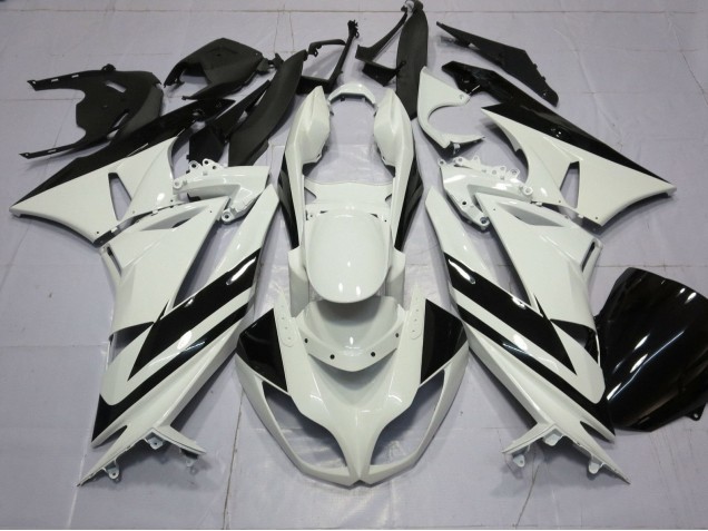 White Glossy Black Stripe 2009-2012 Kawasaki ZX6R Motorcycle Fairings