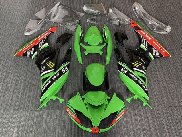 Green Glossy Black Red Yellow Monster Motocard 2009-2012 Kawasaki ZX6R Motorcycle Fairings