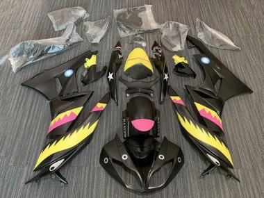 Yellow Pink Matte Black Shark 2009-2012 Kawasaki ZX6R Motorcycle Fairings