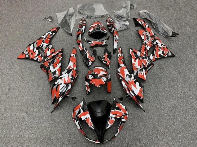 Red White Black Camouflage 2009-2012 Kawasaki ZX6R Motorcycle Fairings