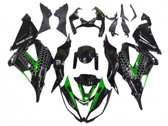 Glossy Black Green White Honeycomb 2013-2018 Kawasaki ZX6R Motorcycle Fairings