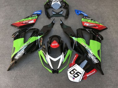 Green Black Red White Motocard 66 2013-2018 Kawasaki ZX6R Motorcycle Fairings