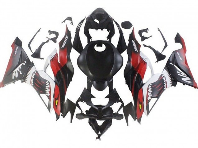 Matte Black Red White Shark 2019-2022 Kawasaki ZX6R Motorcycle Fairings