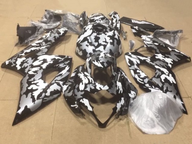 Black White Grey Camouflage 2007-2008 Suzuki GSXR 1000 Motorcycle Fairings