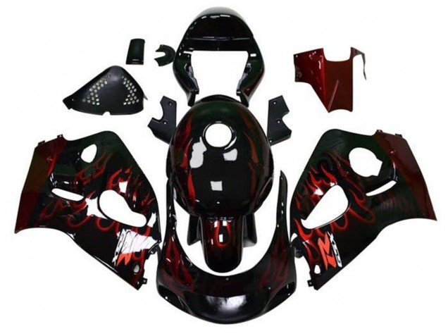 Black Red Flame 1996-2000 Suzuki GSXR 600 / GSXR 750 Motorcycle Fairings