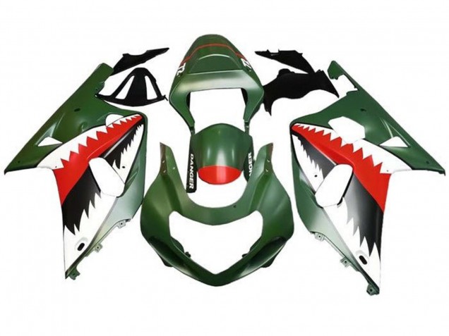 Matte Army Green White Red Shark 2001-2003 Suzuki GSXR 600 / GSXR 750 Motorcycle Fairings
