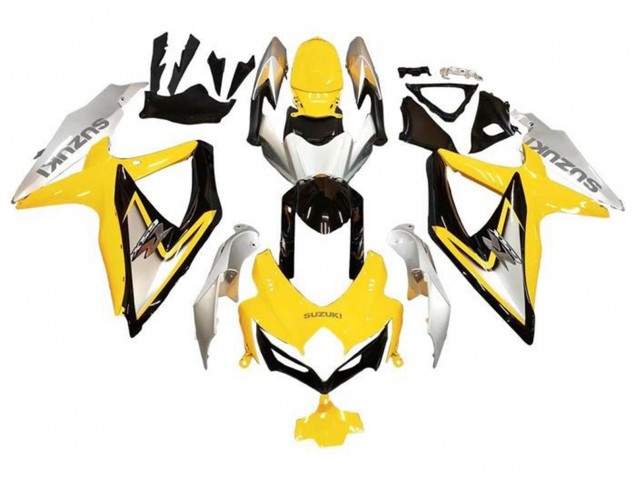 Silver Yellow Glossy Black 2008-2010 Suzuki GSXR 600 / GSXR 750 Motorcycle Fairings