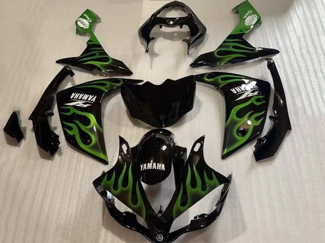 Glossy Black Green Flame 2007-2008 Yamaha YZF 1000 R1 Motorcycle Fairings