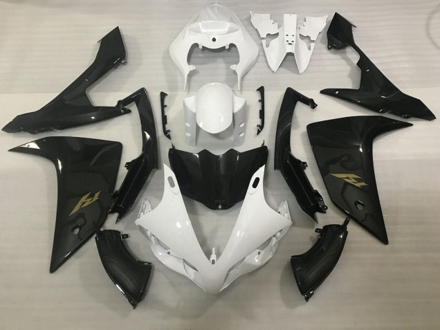 White Faux Carbon Fiber Gold Decal 2007-2008 Yamaha YZF 1000 R1 Motorcycle Fairings