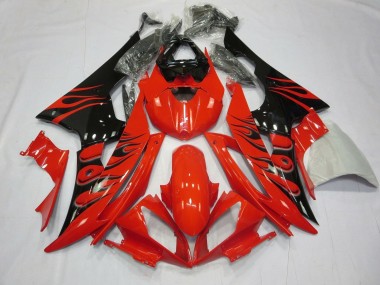 Red Glossy Black Flame 2008-2016 Yamaha YZF R6 Motorcycle Fairings