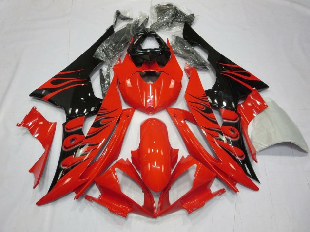Red Glossy Black Flame 2008-2016 Yamaha YZF R6 Motorcycle Fairings