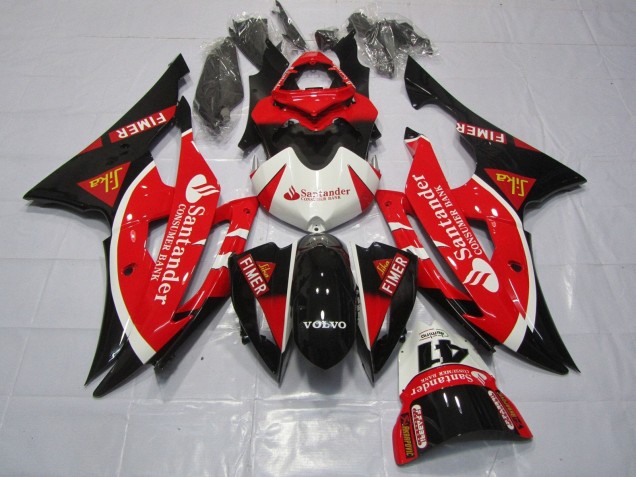 White Red Black Santander 2008-2016 Yamaha YZF R6 Motorcycle Fairings