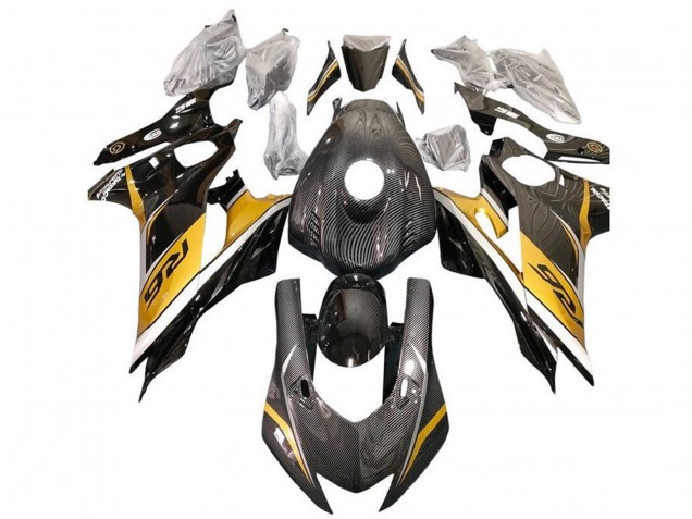 Gold White Black Faux Carbon Fiber 2017-2023 Yamaha YZF R6 Motorcycle Fairings