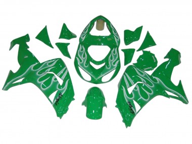 Green White Flame 2006-2007 Kawasaki ZX10R Motorcycle Fairings