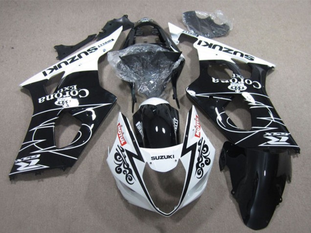 White Glossy Black Corona Extra Motul 2003-2004 Suzuki GSXR 1000 Motorcycle Fairings