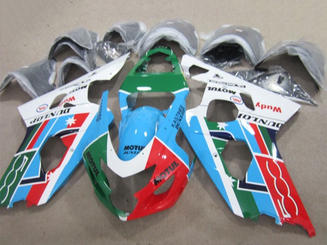 White Blue Green Red Motul 2004-2005 Suzuki GSXR 600 Motorcycle Fairings