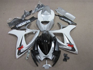 White Silver Glossy Black Red 2006-2007 Suzuki GSXR 600 Motorcycle Fairings