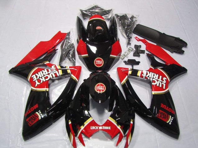 Glossy Black Red White Lucky Strike Motul 2006-2007 Suzuki GSXR 600 Motorcycle Fairings