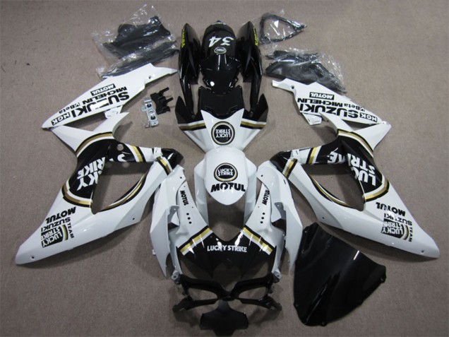 White Black Motul Lucky Strike 2008-2010 Suzuki GSXR 600 Motorcycle Fairings