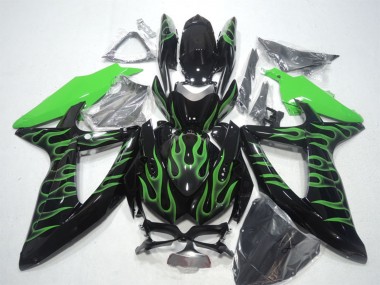 Glossy Black Green Flame 2008-2010 Suzuki GSXR 600 Motorcycle Fairings