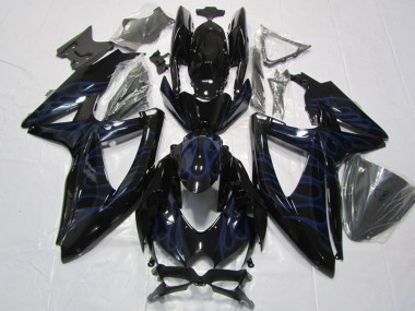 Glossy Black Blue Flame 2008-2010 Suzuki GSXR 600 Motorcycle Fairings
